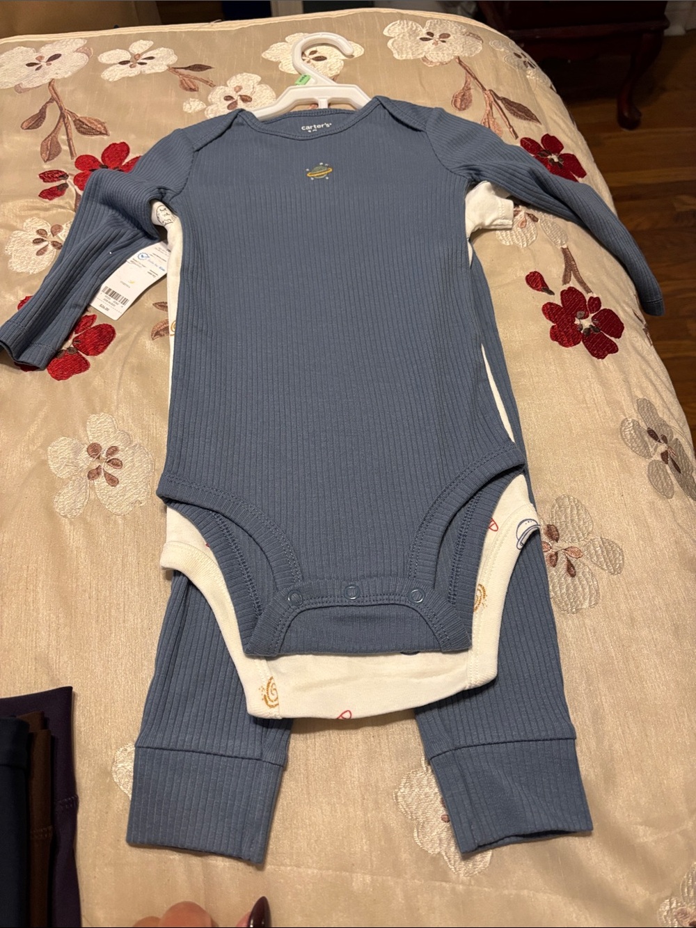 Carter's Steel Blue Ribbed Long-Sleeve Baby One-Piece